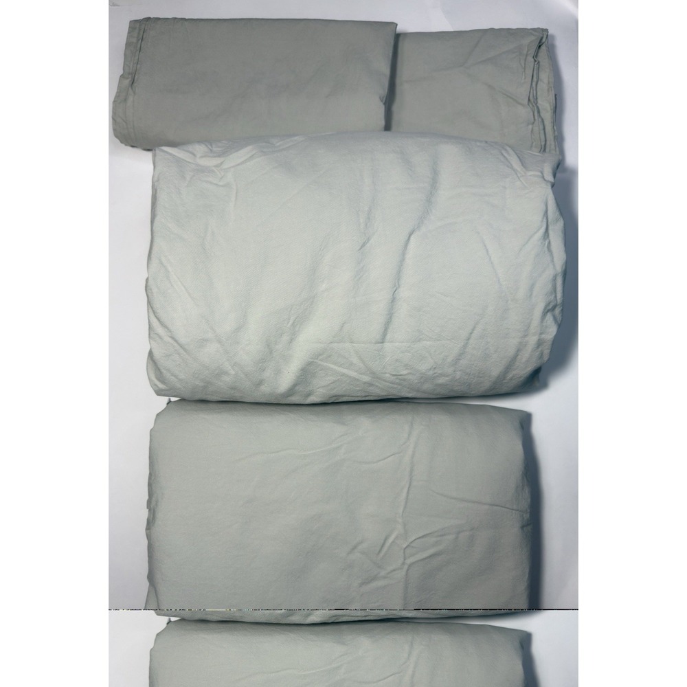 Crate & Barrel Sheet Set Washed FULL Organic Cotton GREY Fitted Flat Pillowcase